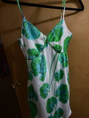 Green Leaf Print Slip Dress